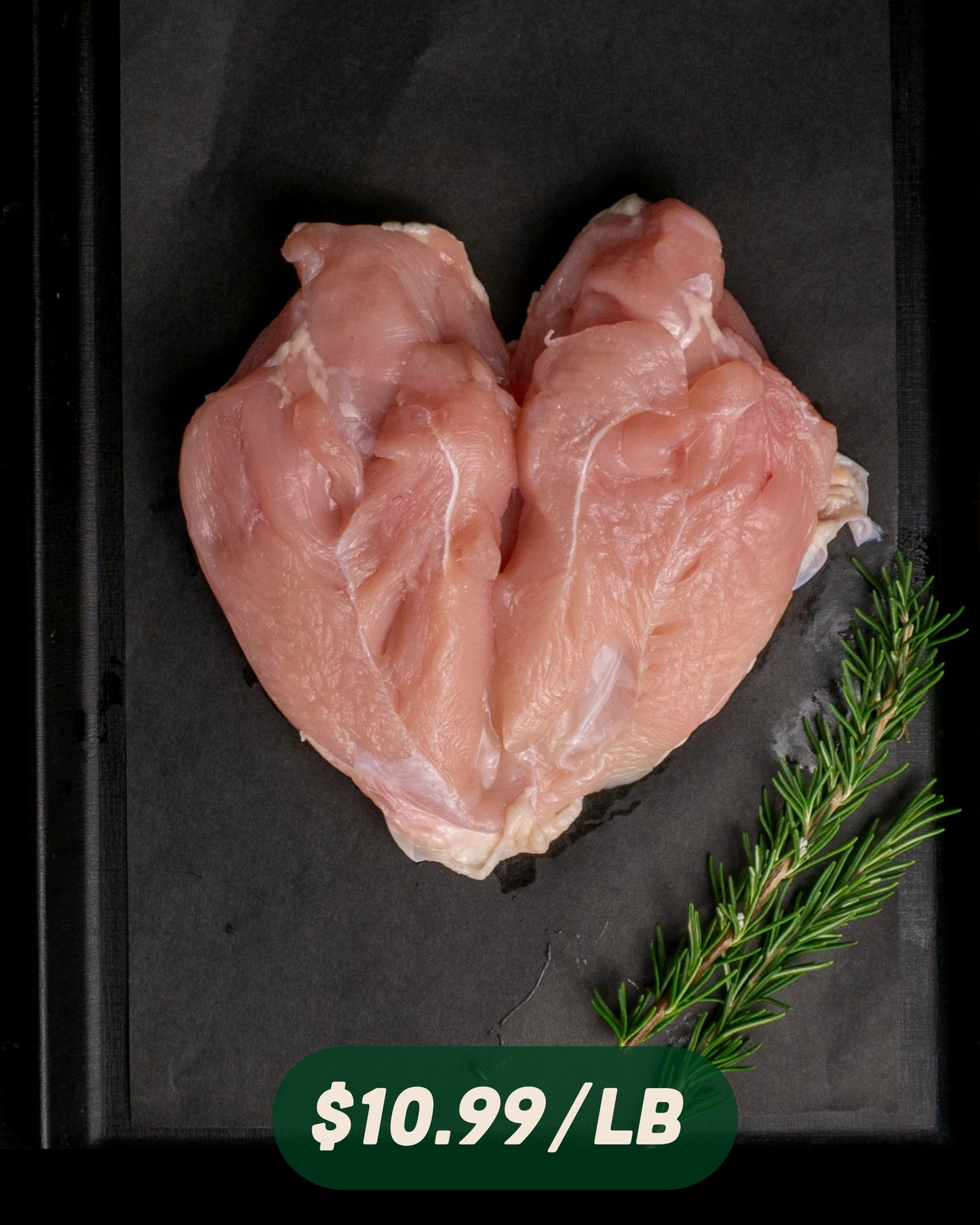 Chicken breast with label $10.99/lb